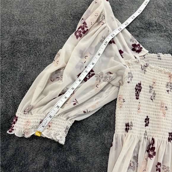 Free People Cream and Purple Smocked Blouse - Picture 4 of 6